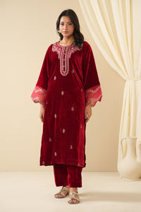 STITCHED 2PC EMBROIDERED VELVET SHIRT BOTTOM