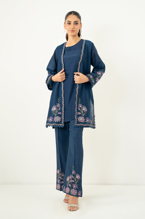 Stitched 2 Piece Embroidered Cotton Net Suit