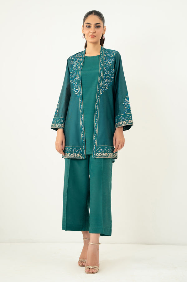 Stitched 2 Piece Embroidered Cotton Silk Suit