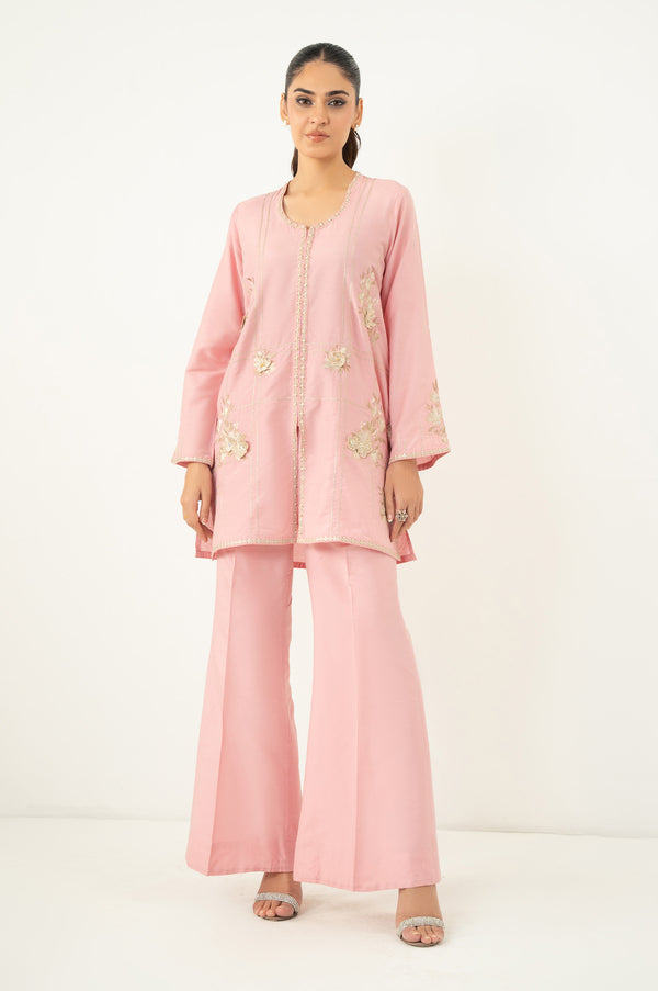 Stitched 2 Piece Embroidered Cotton Silk Suit