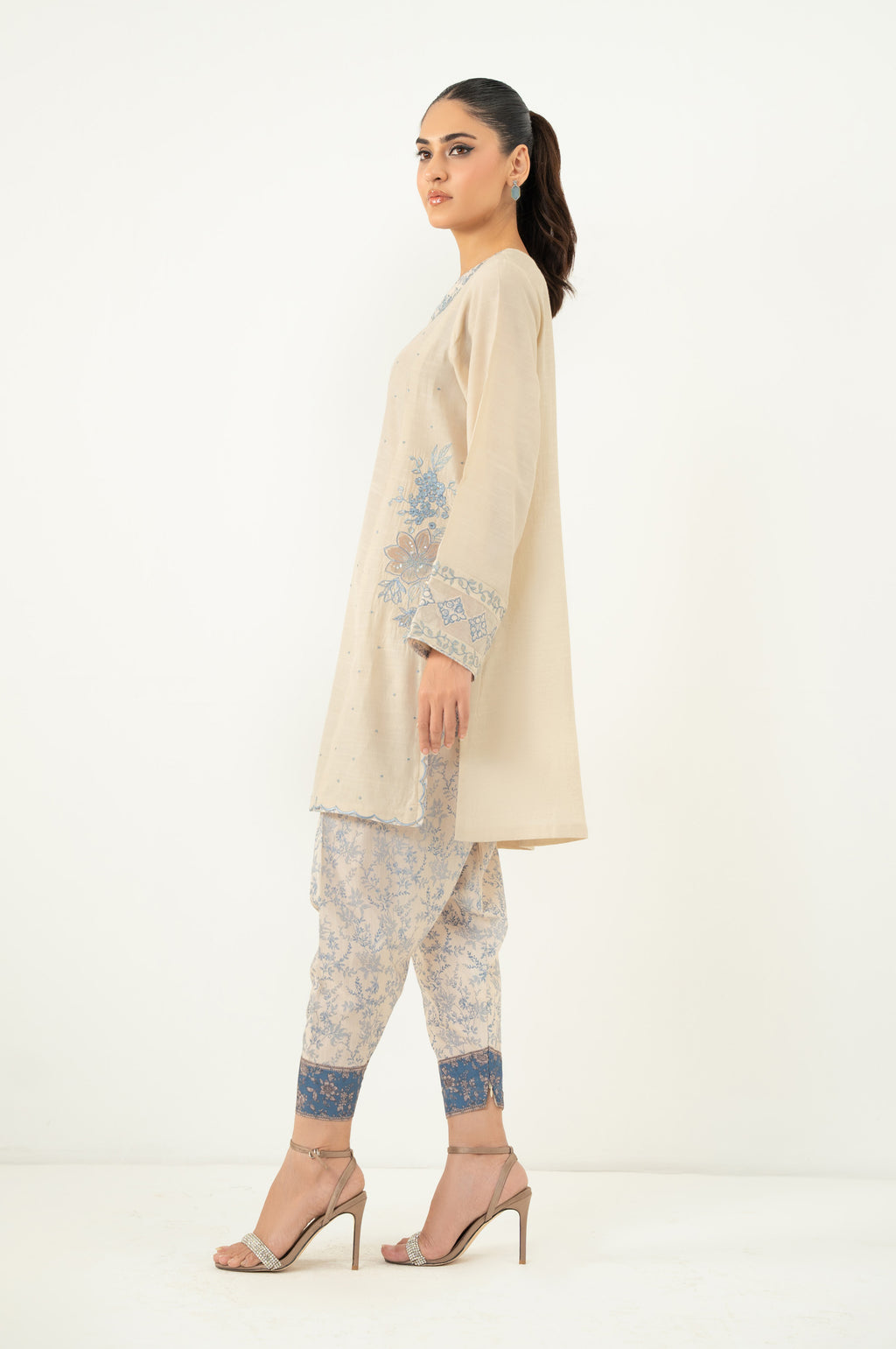 Stitched 2 Piece Embroidered Raw Silk Suit