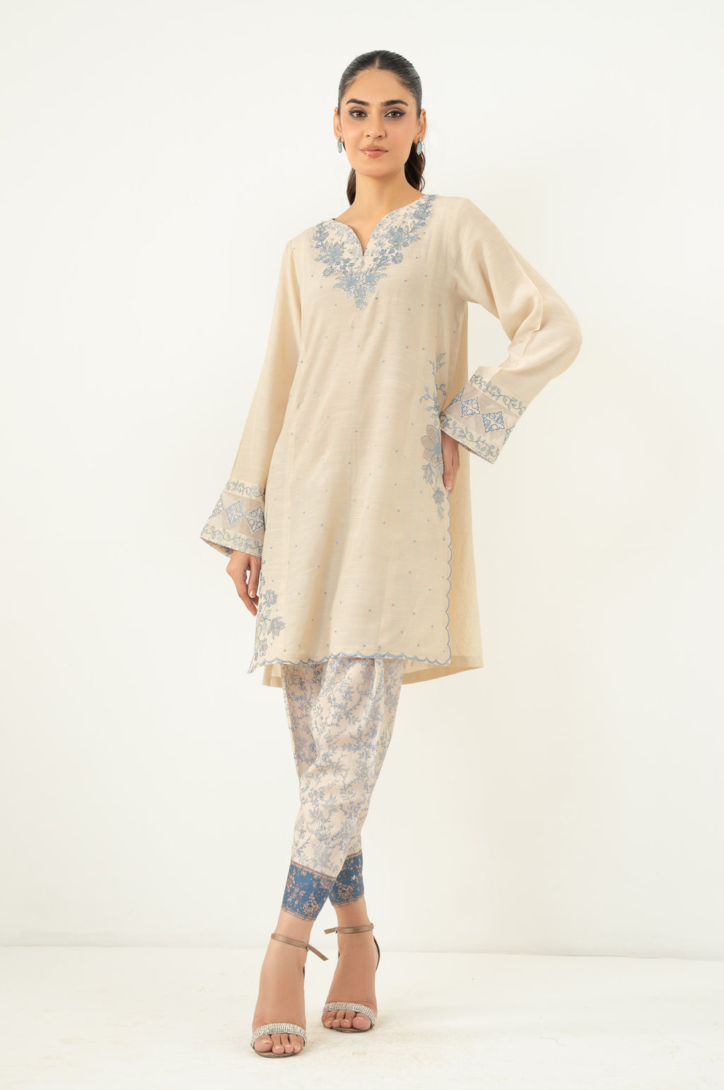 Stitched 2 Piece Embroidered Raw Silk Suit