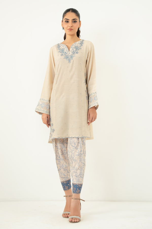 Stitched 2 Piece Embroidered Raw Silk Suit