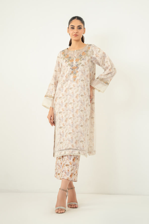 Stitched 2 Piece Printed Raw Silk Suit