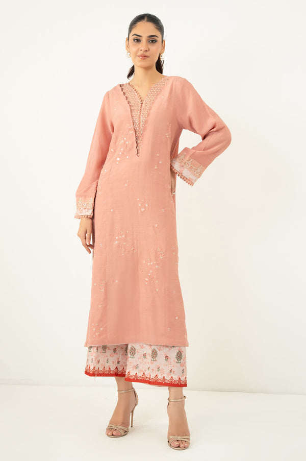 Stitched 2 Piece Embroidered Raw Silk Suit