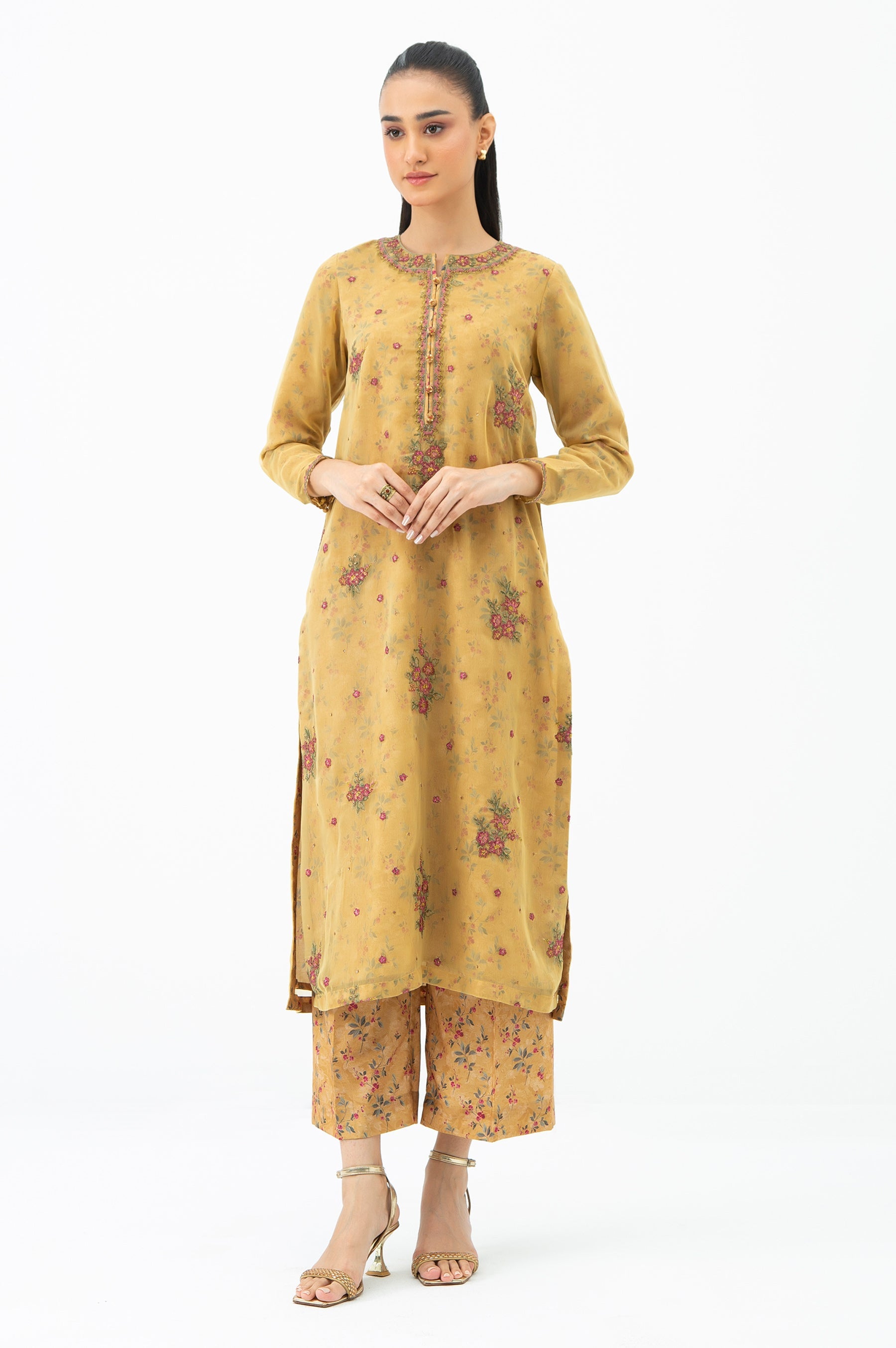 STITCHED EMBROIDERED CHIFFON SHIRT BOTTOM (FACTORY E-OUTLET)