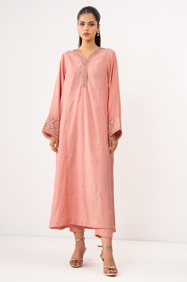 Stitched 2 Piece Embroidered Raw Silk Suit