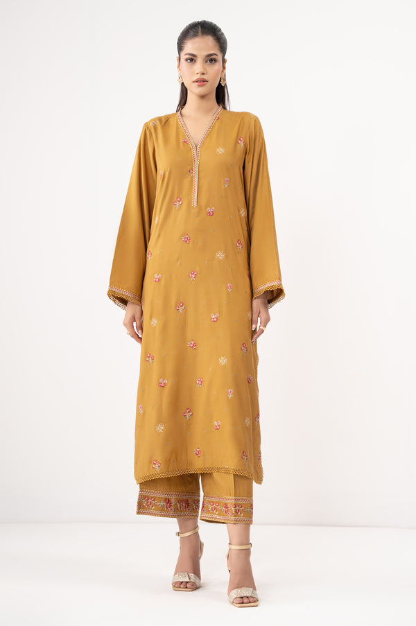 Stitched 2 Piece Embroidered Raw Silk Suit