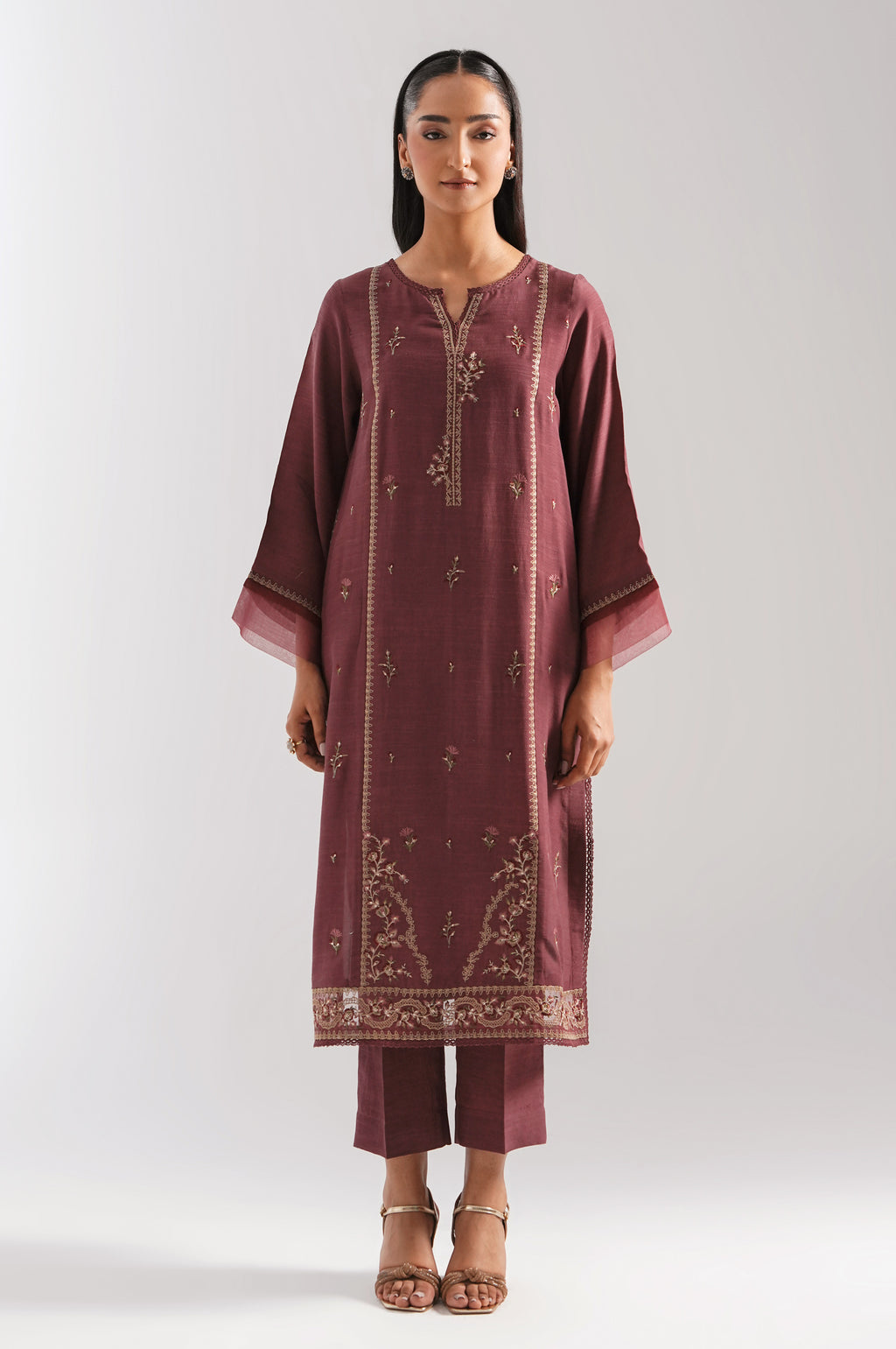 STITCHED EMBROIDERED RAW SILK SUIT