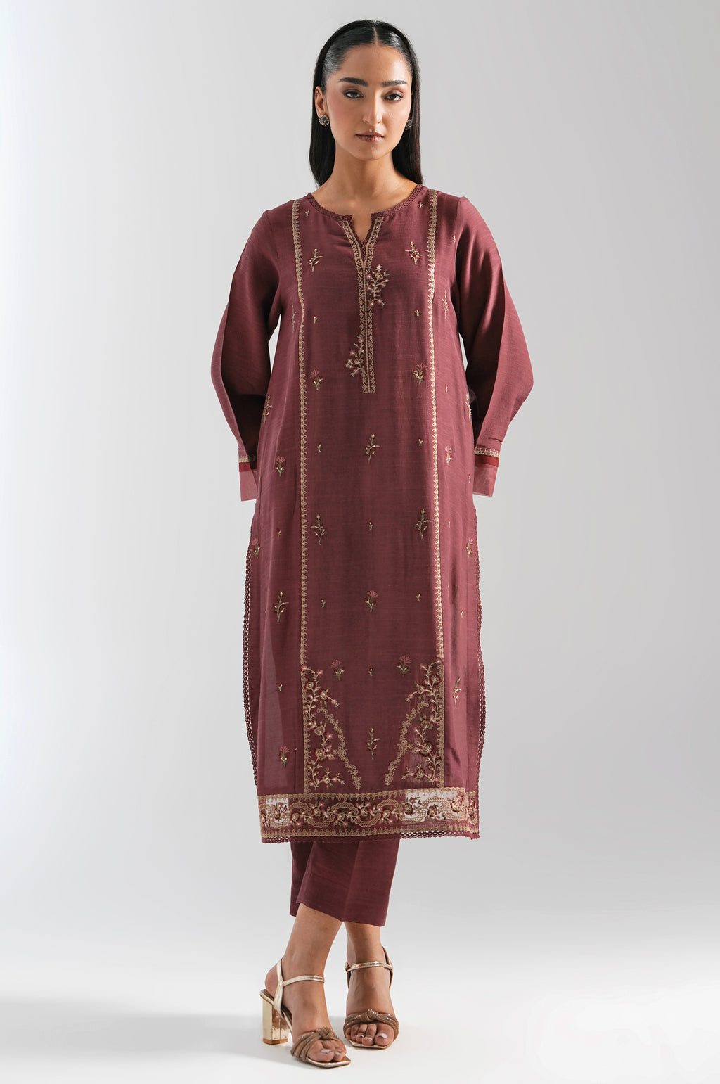 STITCHED EMBROIDERED RAW SILK SUIT