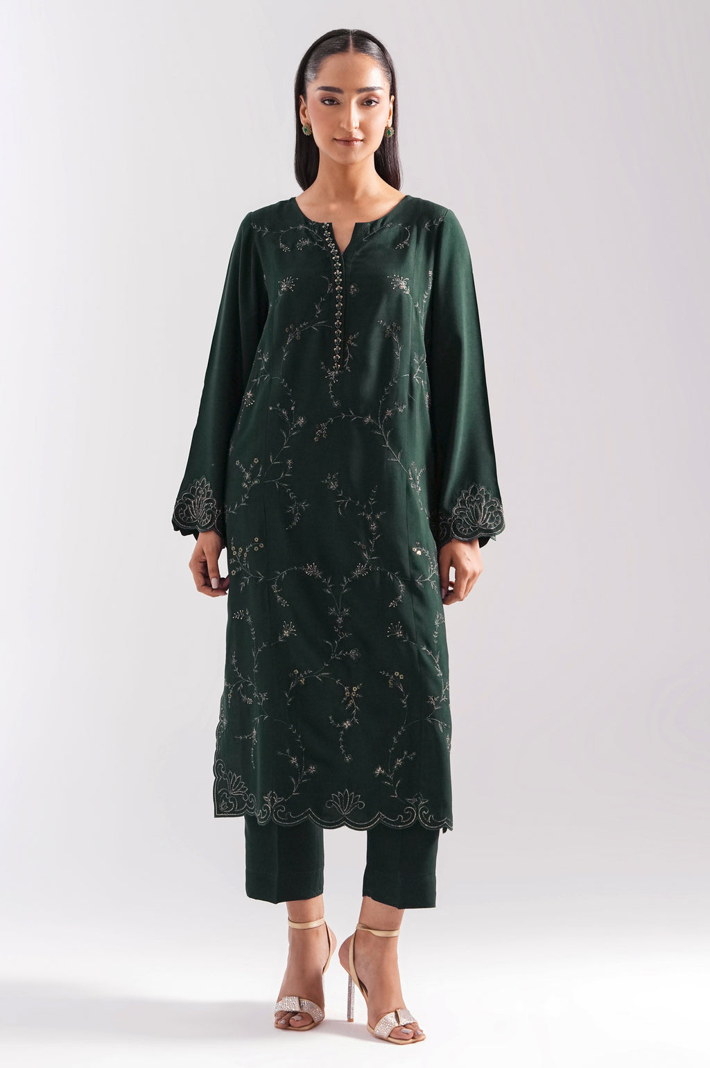 STITCHED EMBROIDERED OAK SILK 2 PIECE SUIT