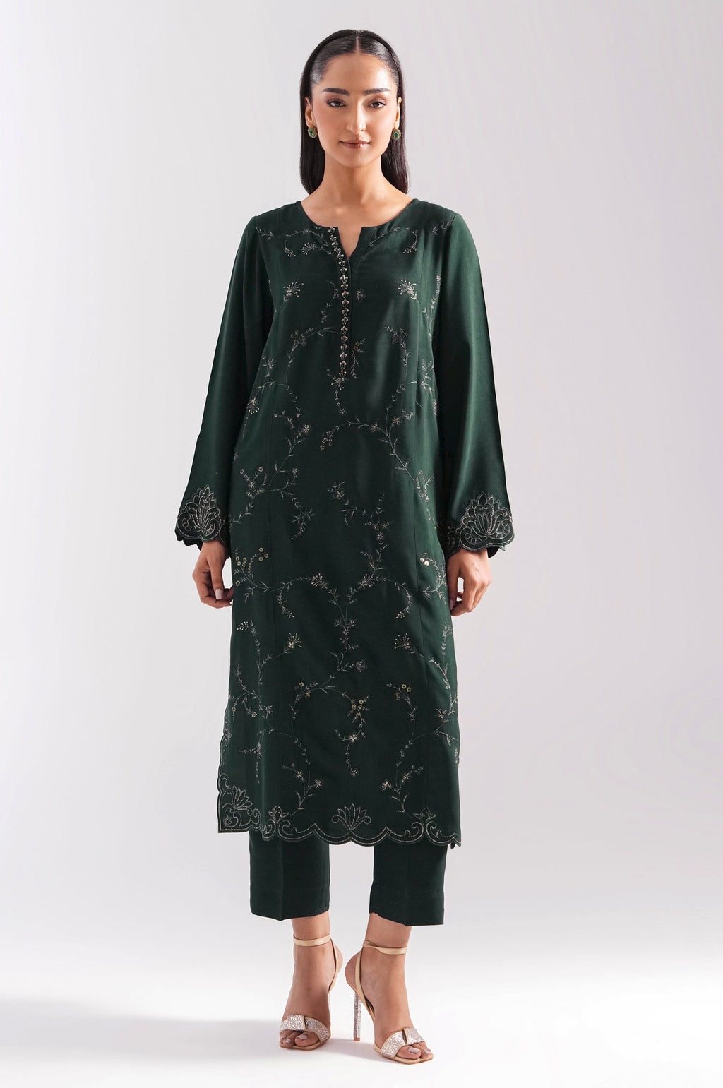 STITCHED EMBROIDERED OAK SILK 2 PIECE SUIT (FACTORY E-OUTLET)