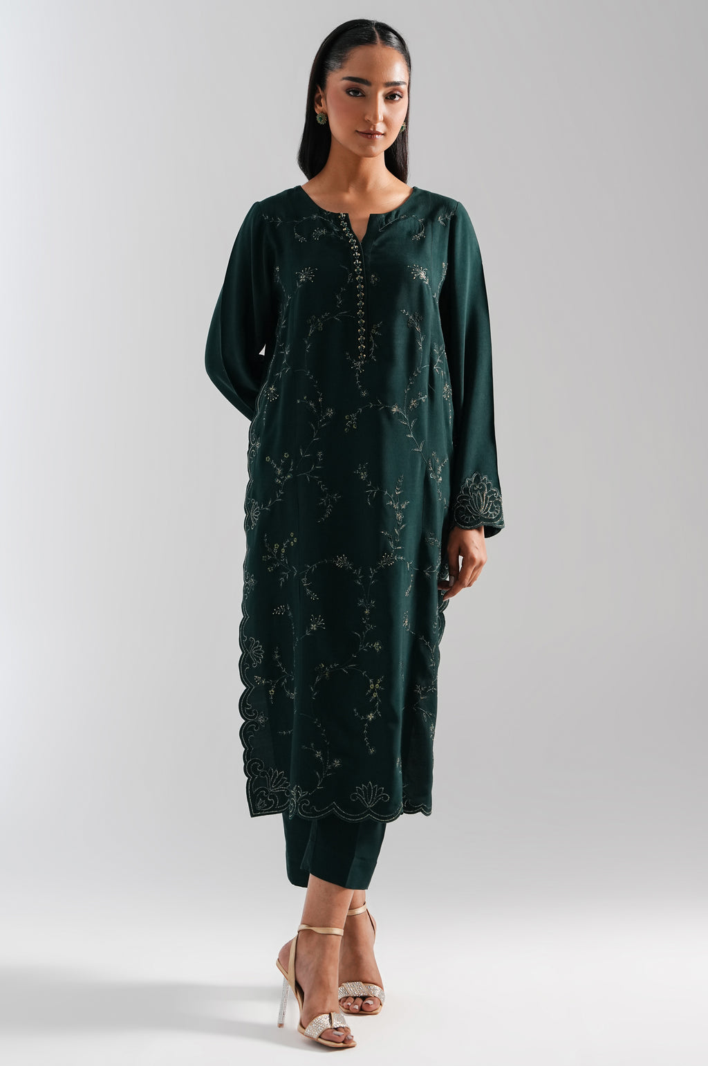 STITCHED EMBROIDERED OAK SILK 2 PIECE SUIT