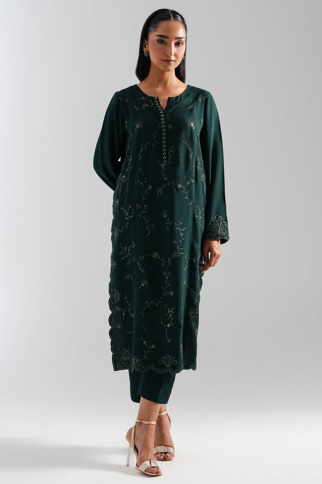 STITCHED EMBROIDERED OAK SILK 2 PIECE SUIT (FACTORY E-OUTLET)