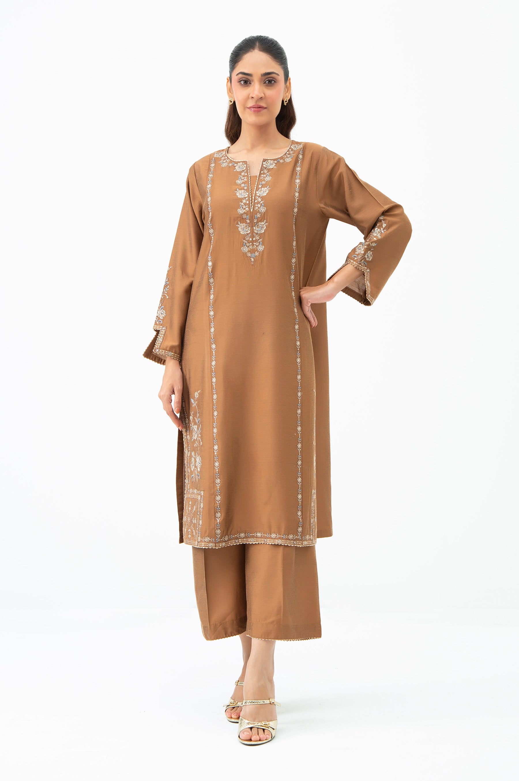 STITCHED EMBROIDERED COTTON SILK SHIRT BOTTOM