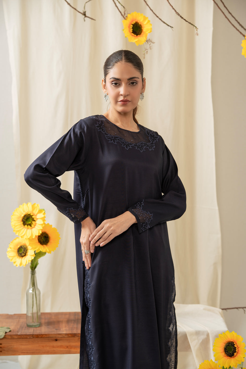 STITCHED EMBROIDERED RAW SILK SUIT