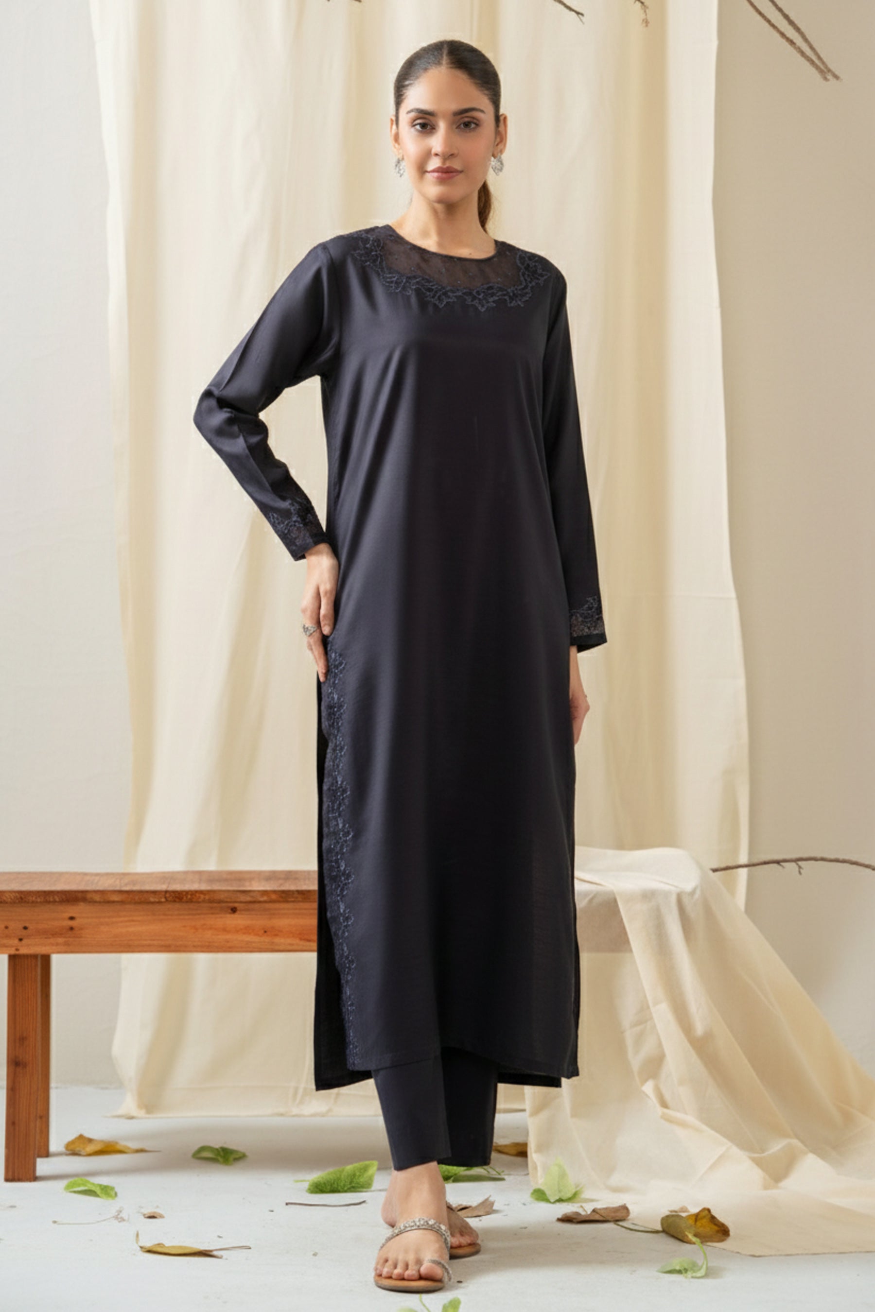 STITCHED EMBROIDERED RAW SILK SUIT