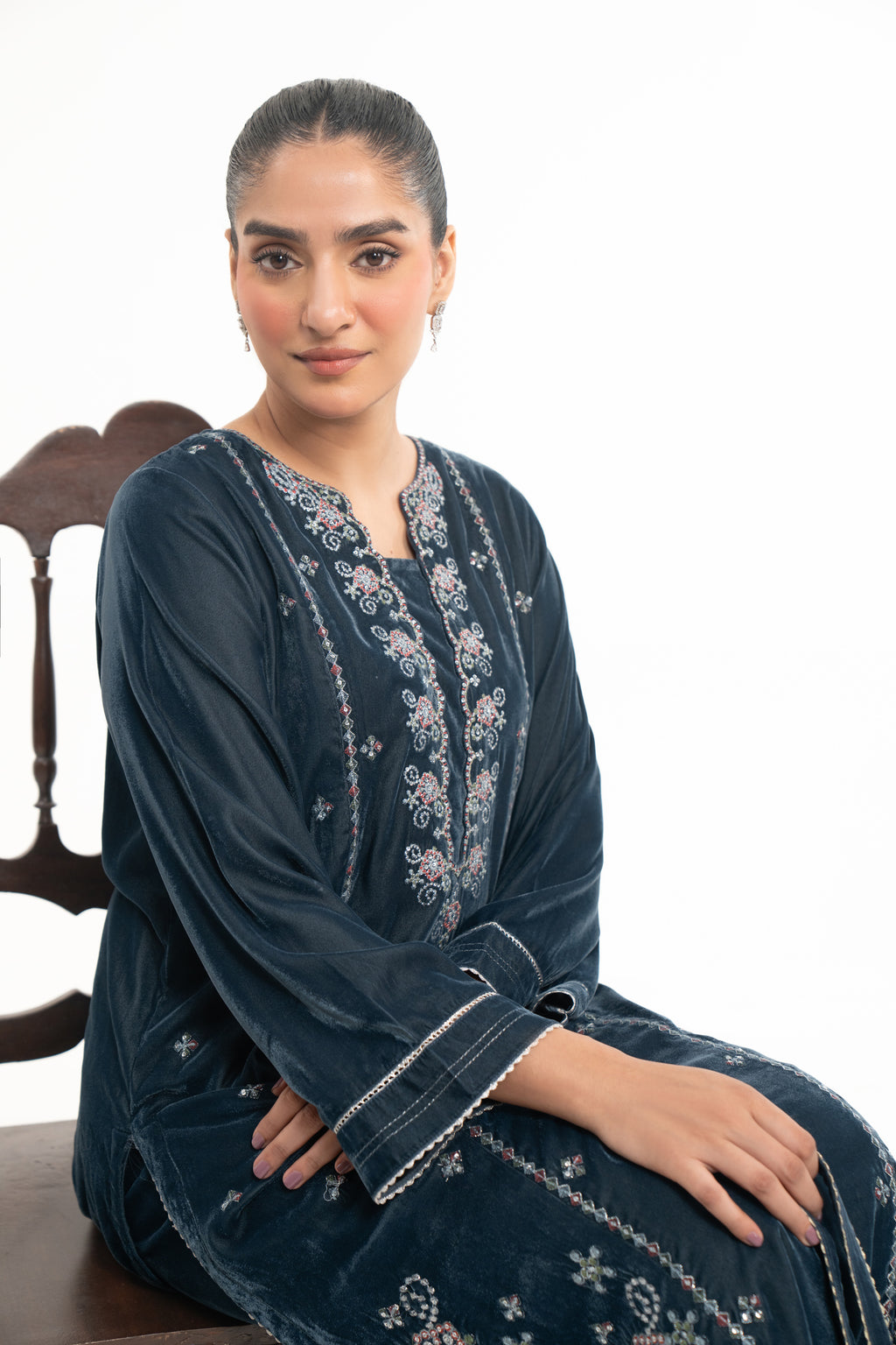 EMBROIDERED VELVET SHIRT BOTTOM