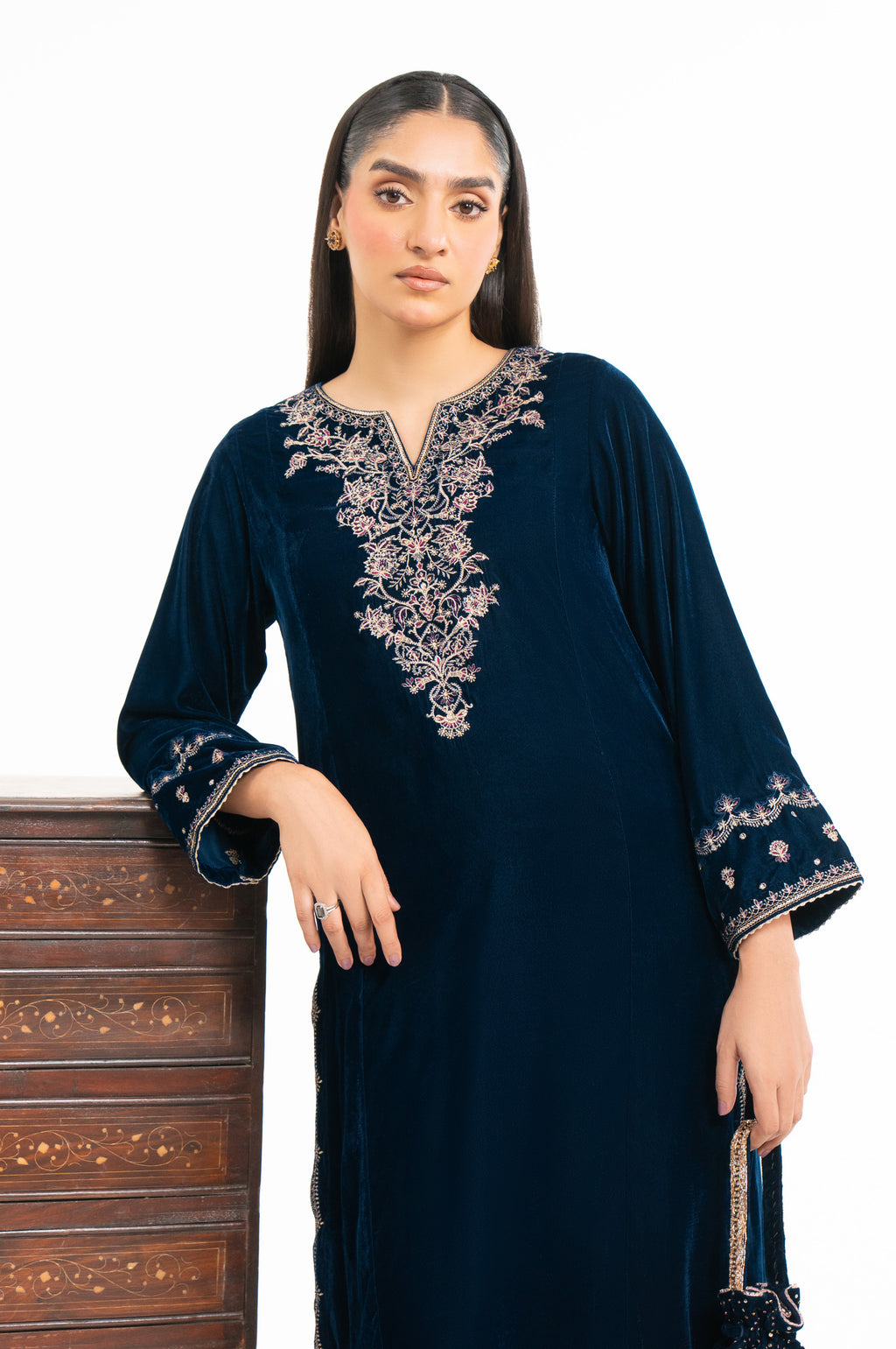 EMBROIDERED VELVET SHIRT & BOTTOM