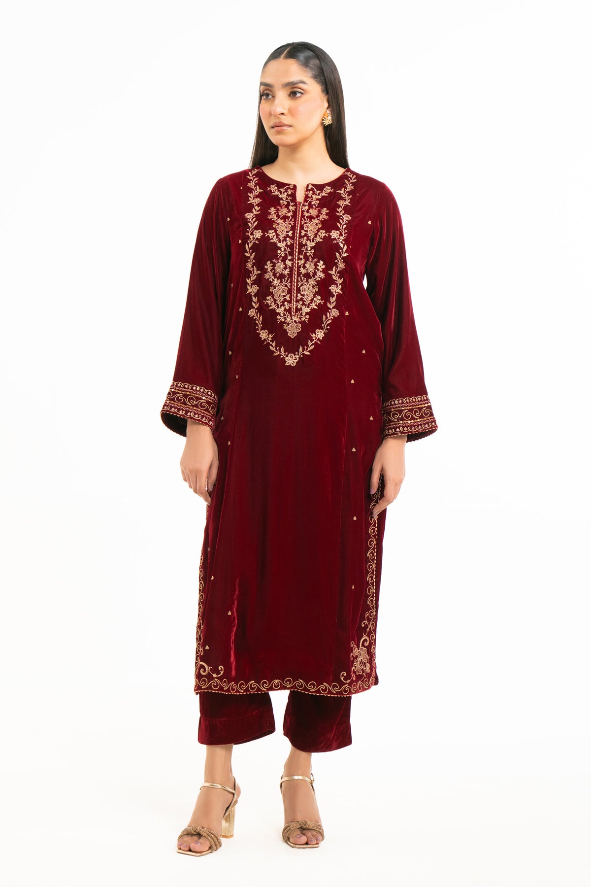 STITCHED EMBROIDERED VELVET VELVET SHIRT BOTTOM