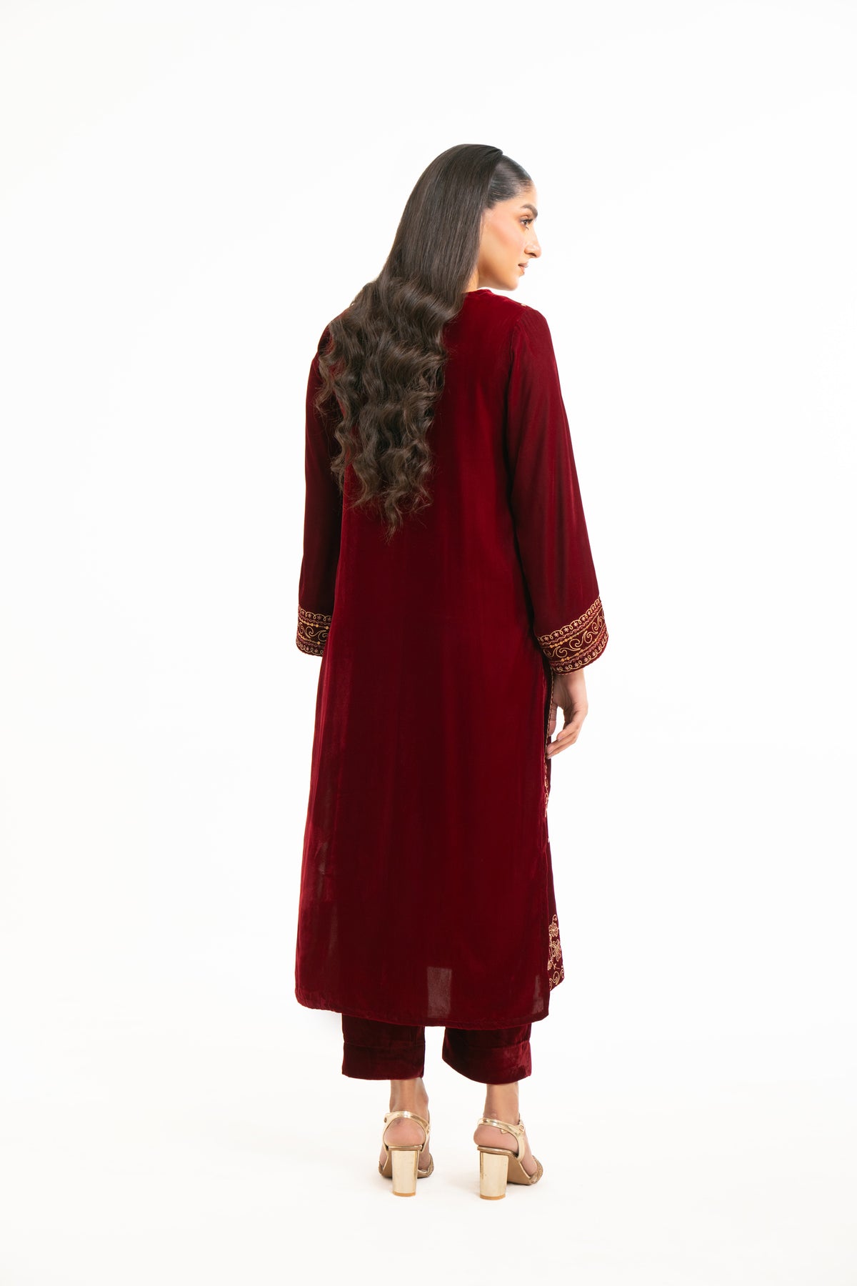STITCHED EMBROIDERED VELVET VELVET SHIRT BOTTOM