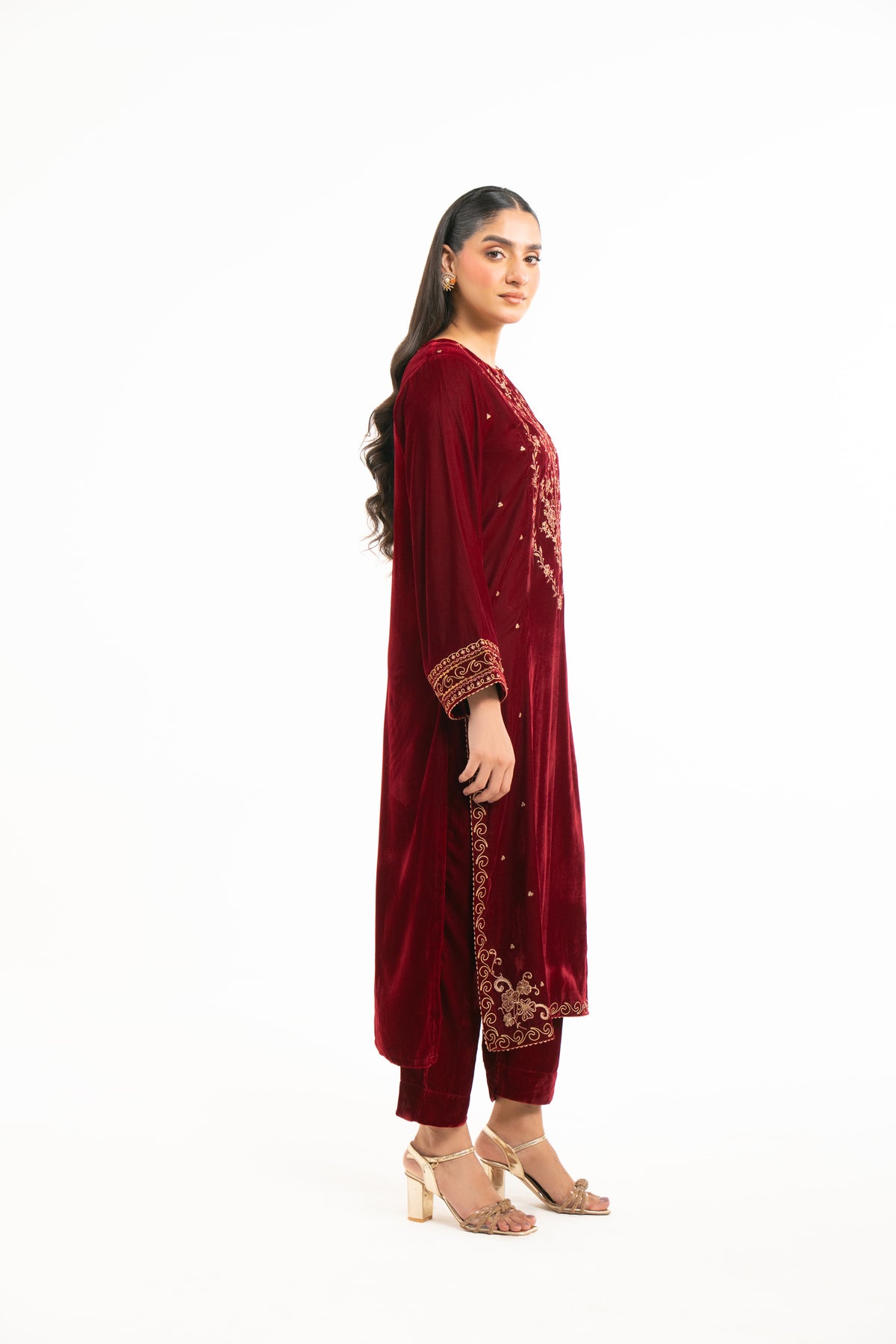 STITCHED EMBROIDERED VELVET VELVET SHIRT BOTTOM