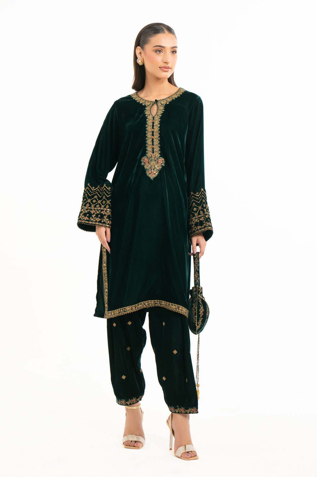 EMBROIDERED VELVET SHIRT & BOTTOM