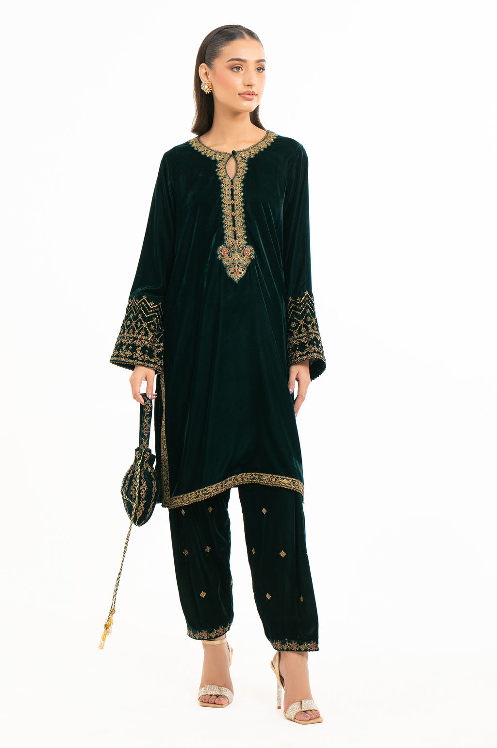EMBROIDERED VELVET SHIRT & BOTTOM