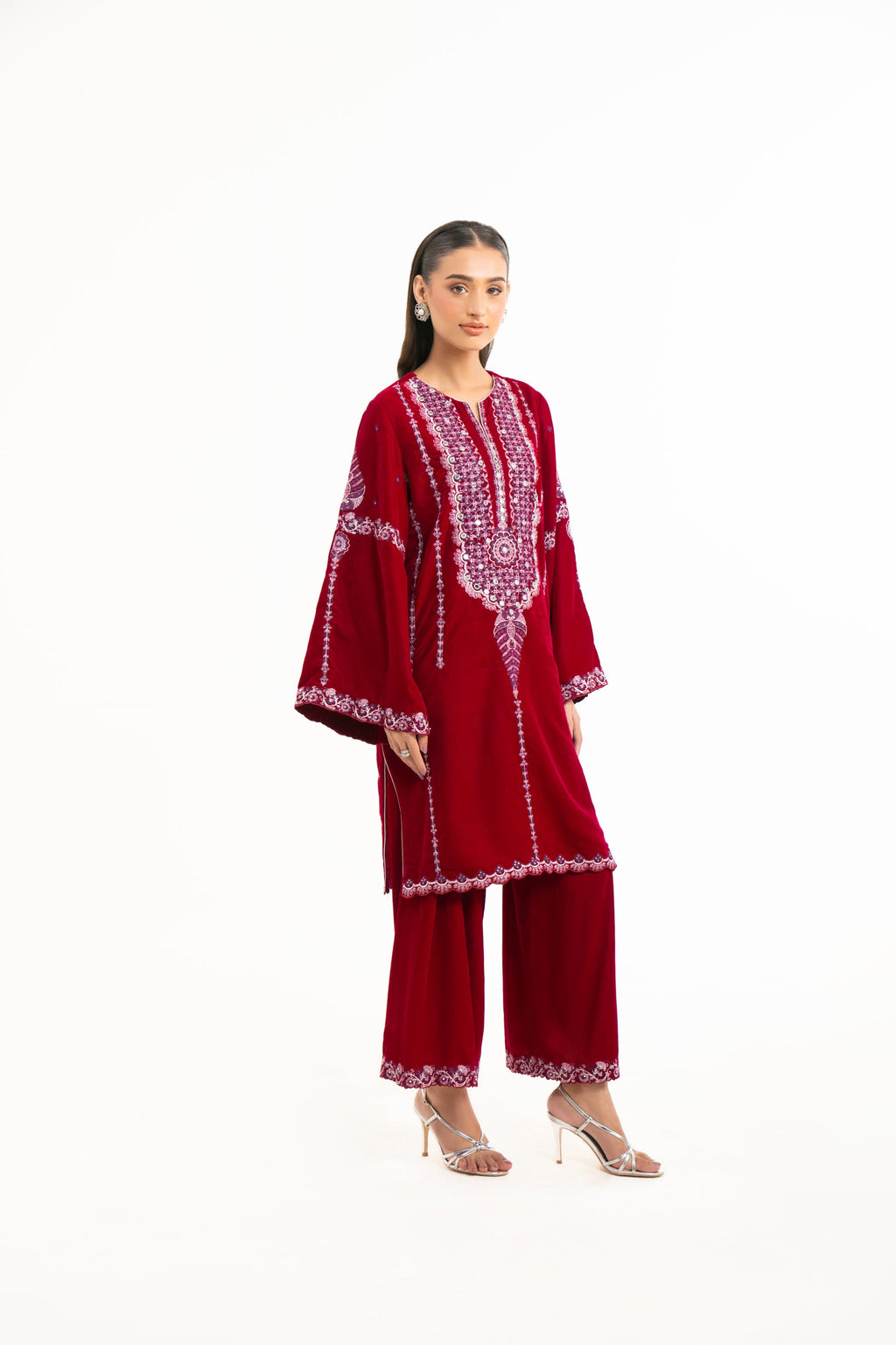 STITCHED EMBROIDERED VELVET SHIRT BOTTOM (FACTORY E-OUTLET)
