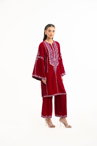 STITCHED EMBROIDERED VELVET SHIRT BOTTOM (FACTORY E-OUTLET)