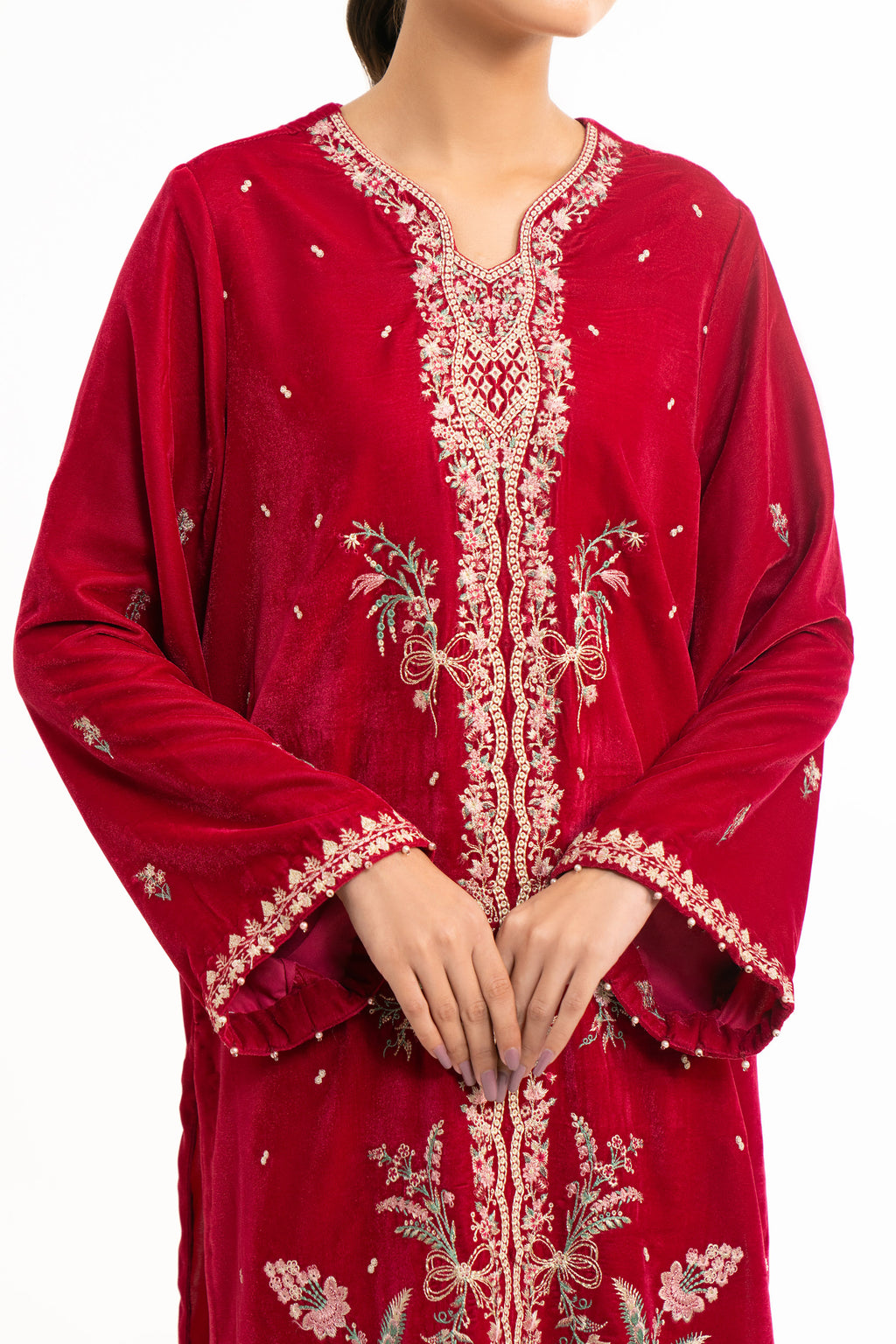 EMBROIDERED VELVET SHIRT BOTTOM