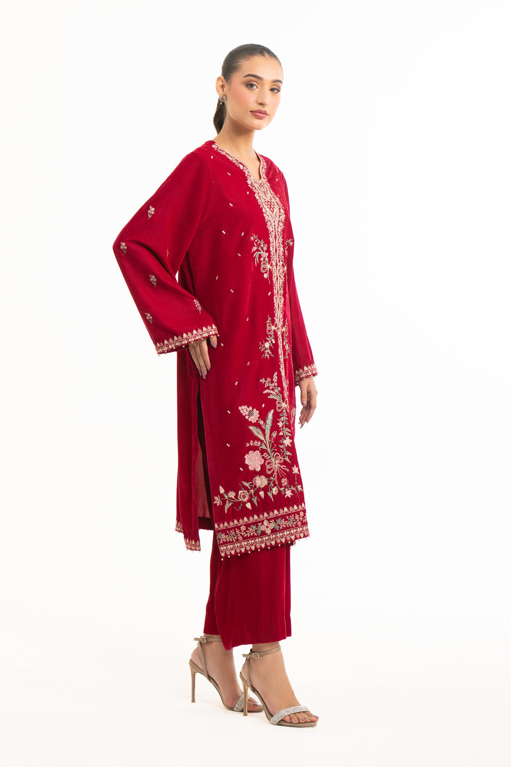 EMBROIDERED VELVET SHIRT BOTTOM