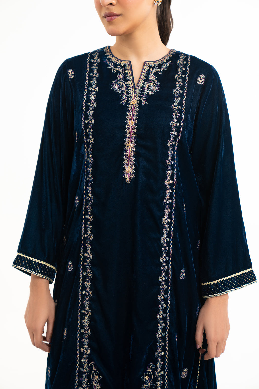 EMBROIDERED VELVET SHIRT BOTTOM