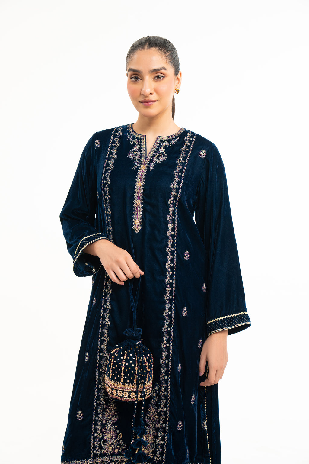 EMBROIDERED VELVET SHIRT BOTTOM