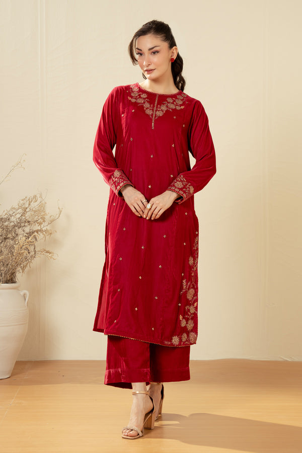 EMBROIDERED VELVET SHIRT BOTTOM