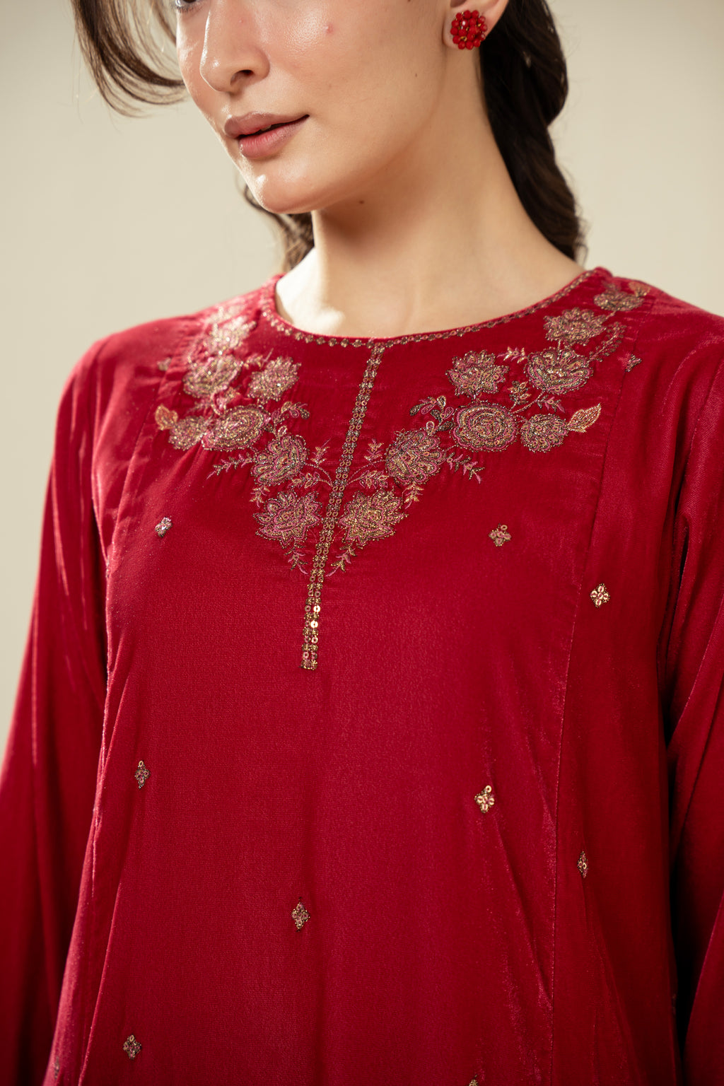 EMBROIDERED VELVET SHIRT BOTTOM