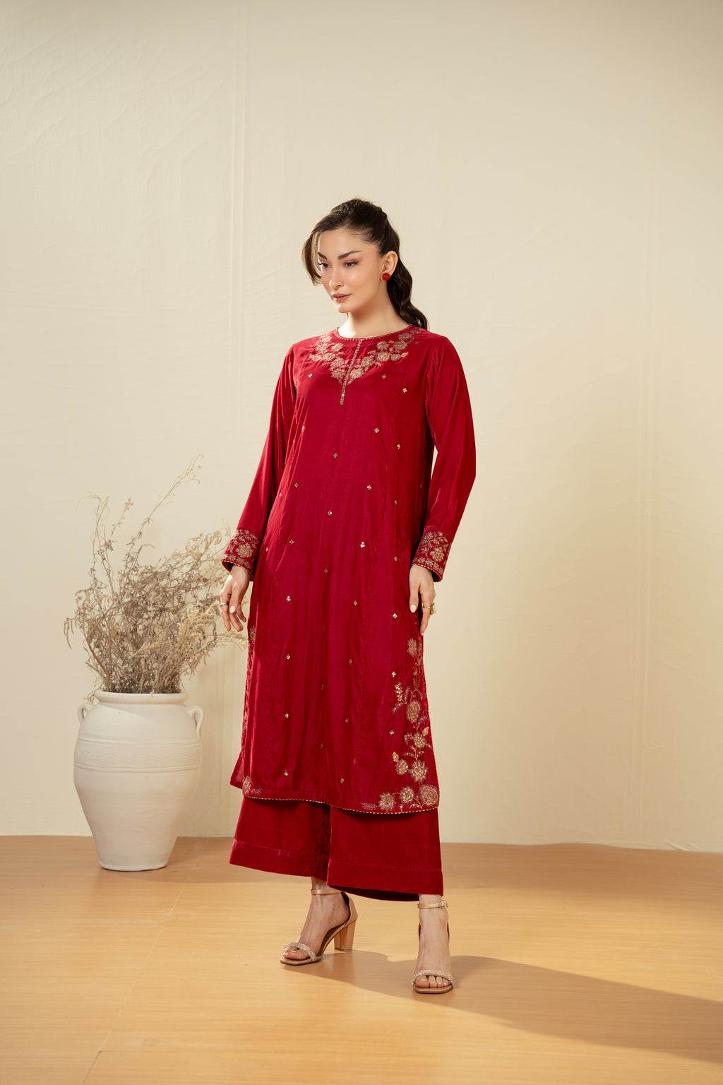 EMBROIDERED VELVET SHIRT BOTTOM