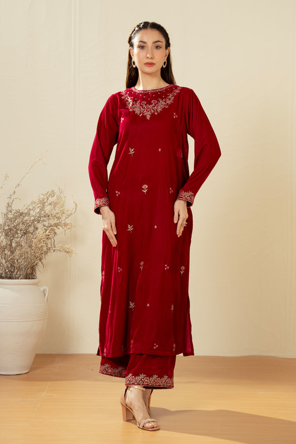 EMBROIDERED VELVET SHIRT BOTTOM