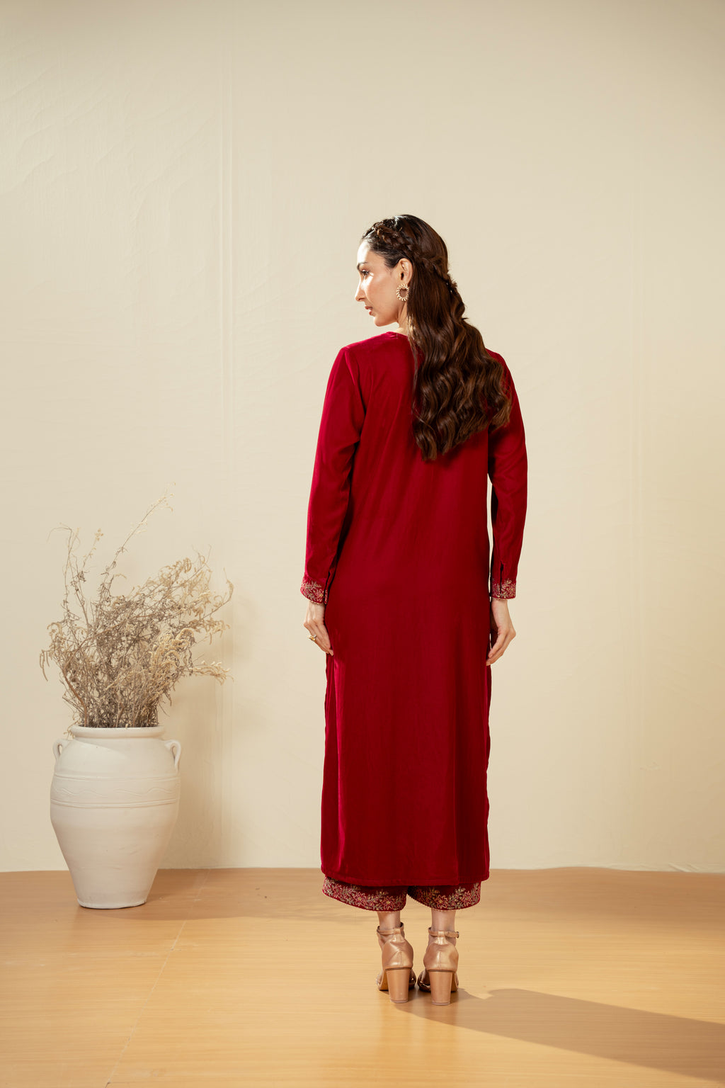 EMBROIDERED VELVET SHIRT BOTTOM