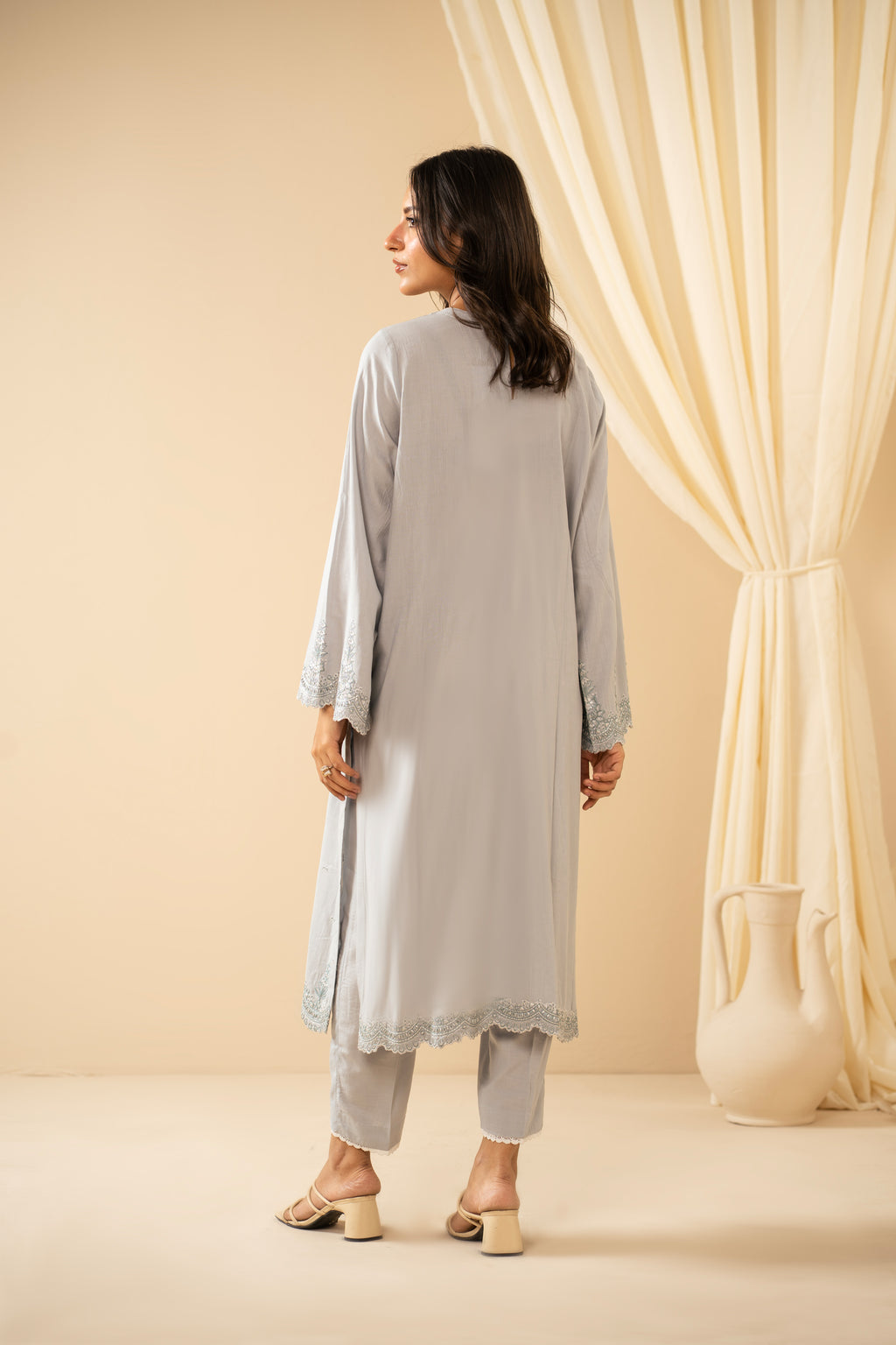 EMBROIDERED RAW SILK STITCHED 2 PIECE SUIT