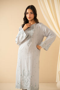 EMBROIDERED RAW SILK STITCHED 2 PIECE SUIT