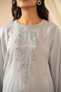 EMBROIDERED RAW SILK STITCHED 2 PIECE SUIT