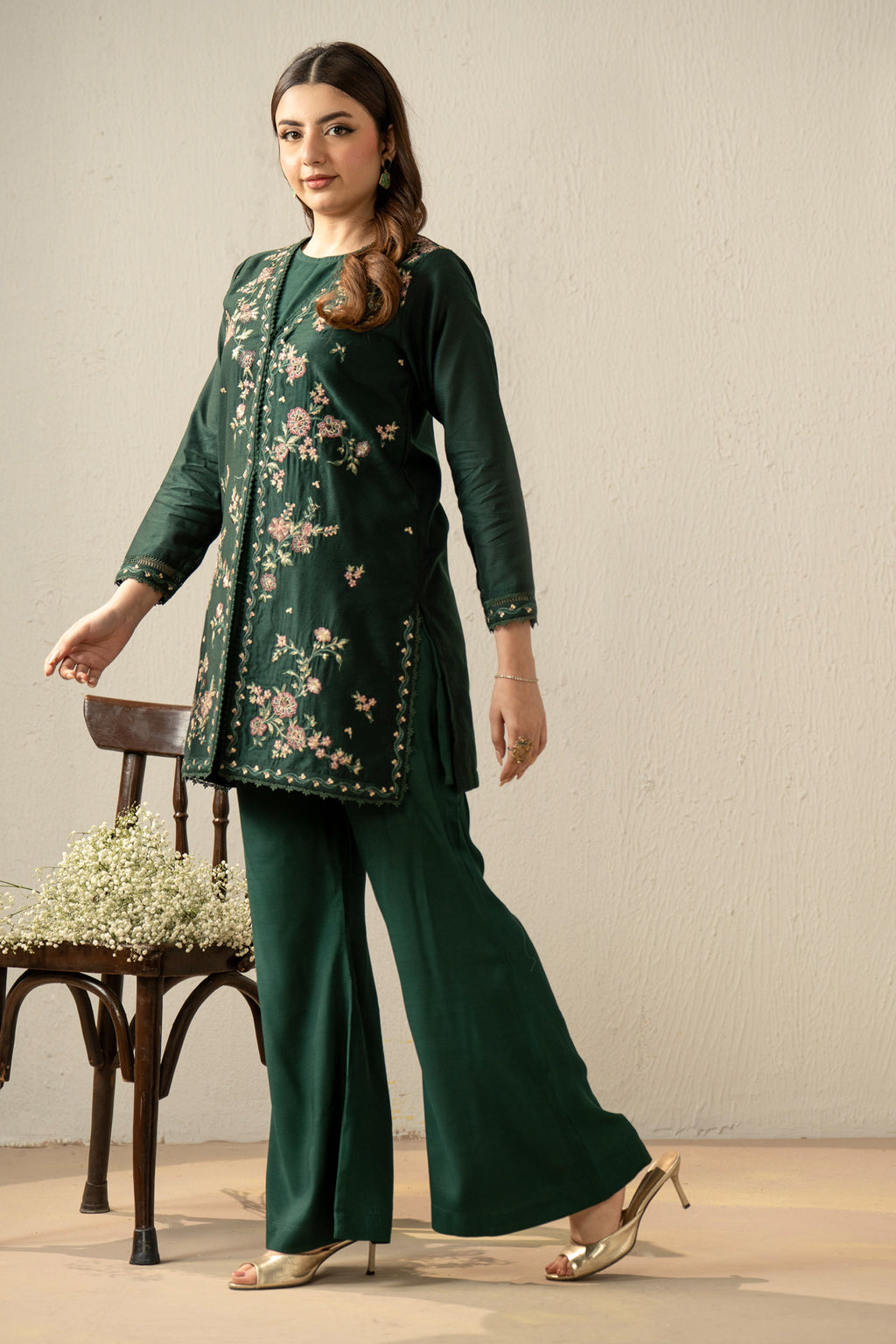 EMBROIDERED COTTON NET STITCHED 2 PIECE SUIT