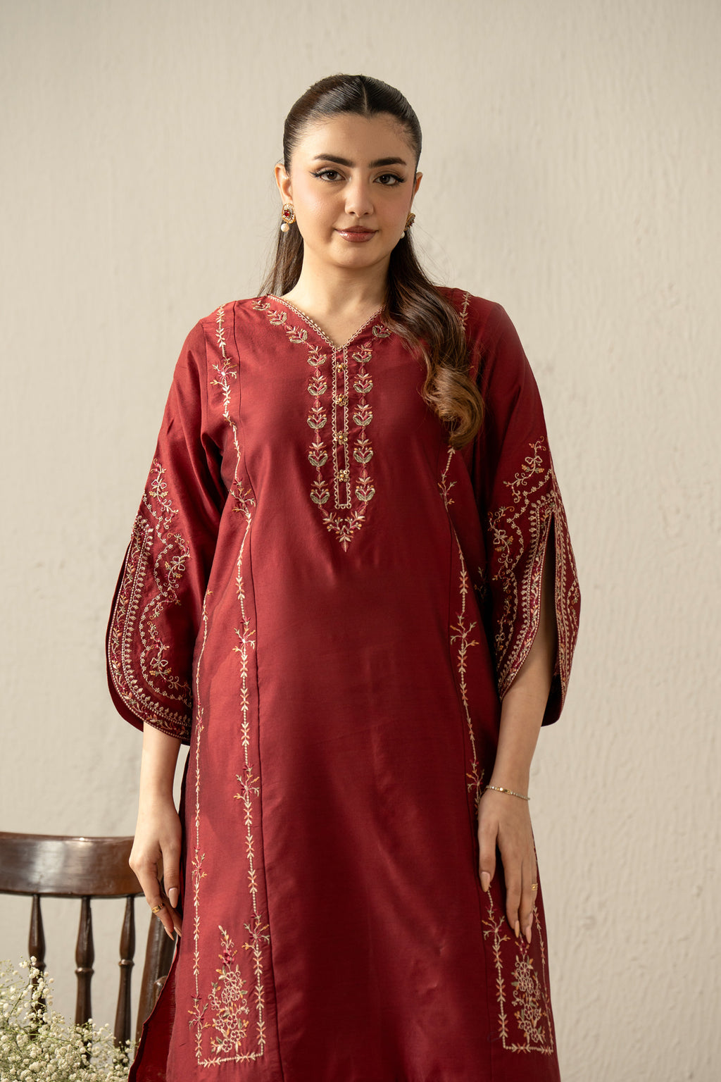 EMBROIDERED COTTON SILK STITCHED 2 PIECE SUIT