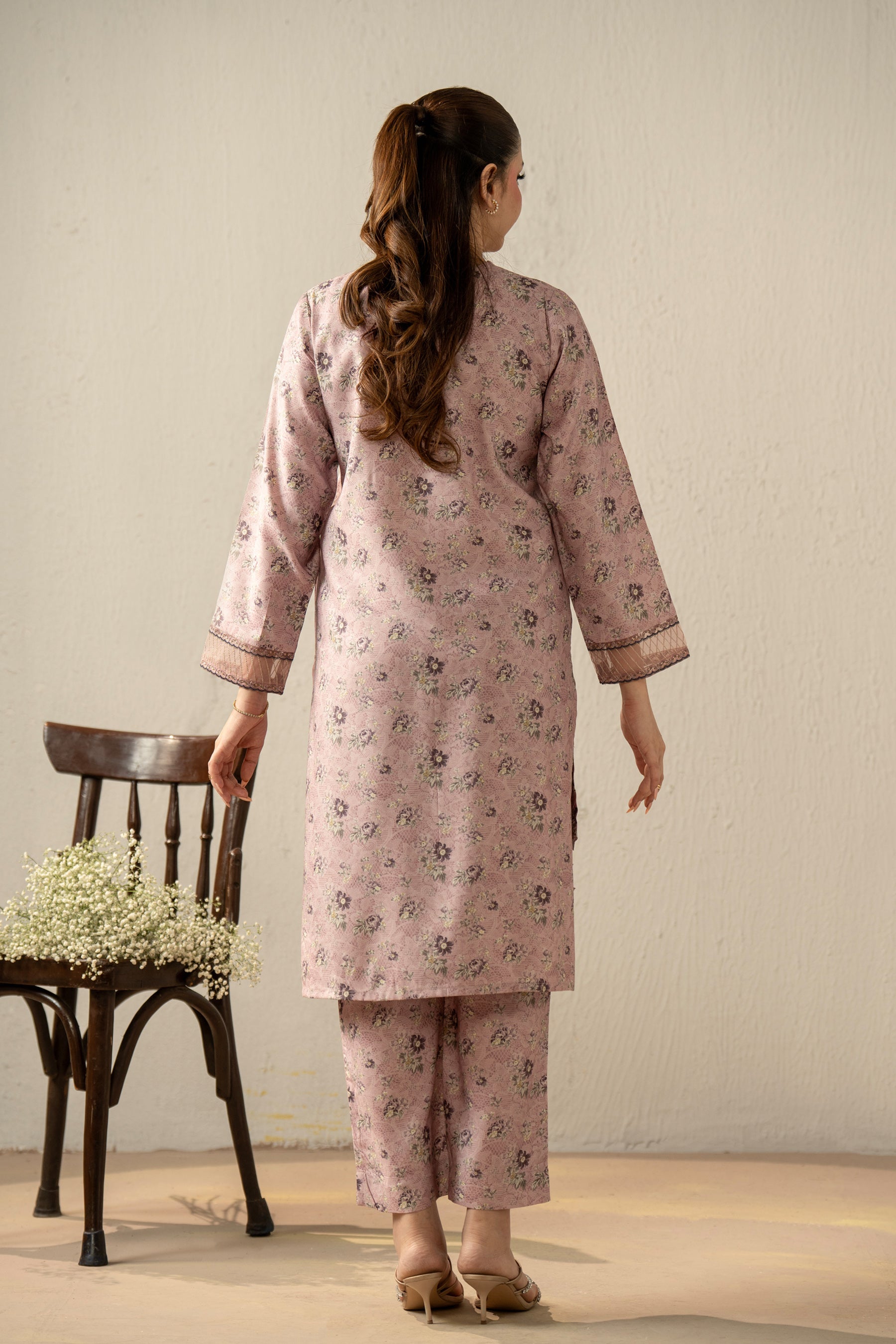 EMBROIDERED ORGANZA STITCHED 2 PIECE SUIT