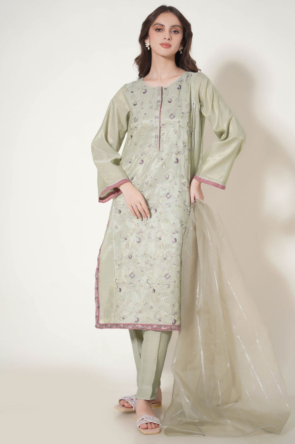 Stitched 3 Piece Cotton Mysuri Embroidered Outfit