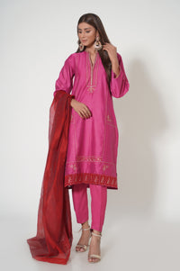Stitched 3 Piece Embroidered Cotton Net Outfit