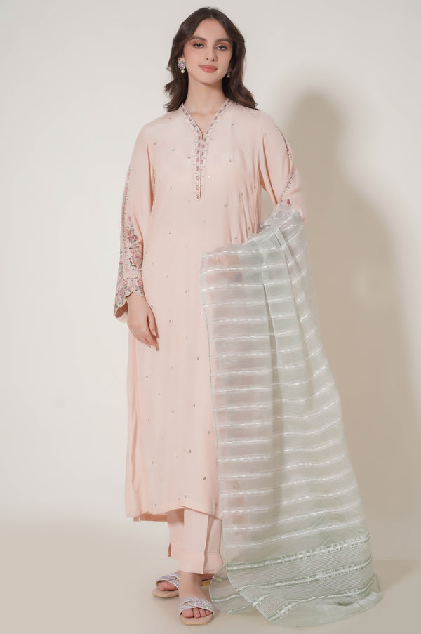 Stitched 3 Piece Raw Silk Embroidered Outfit