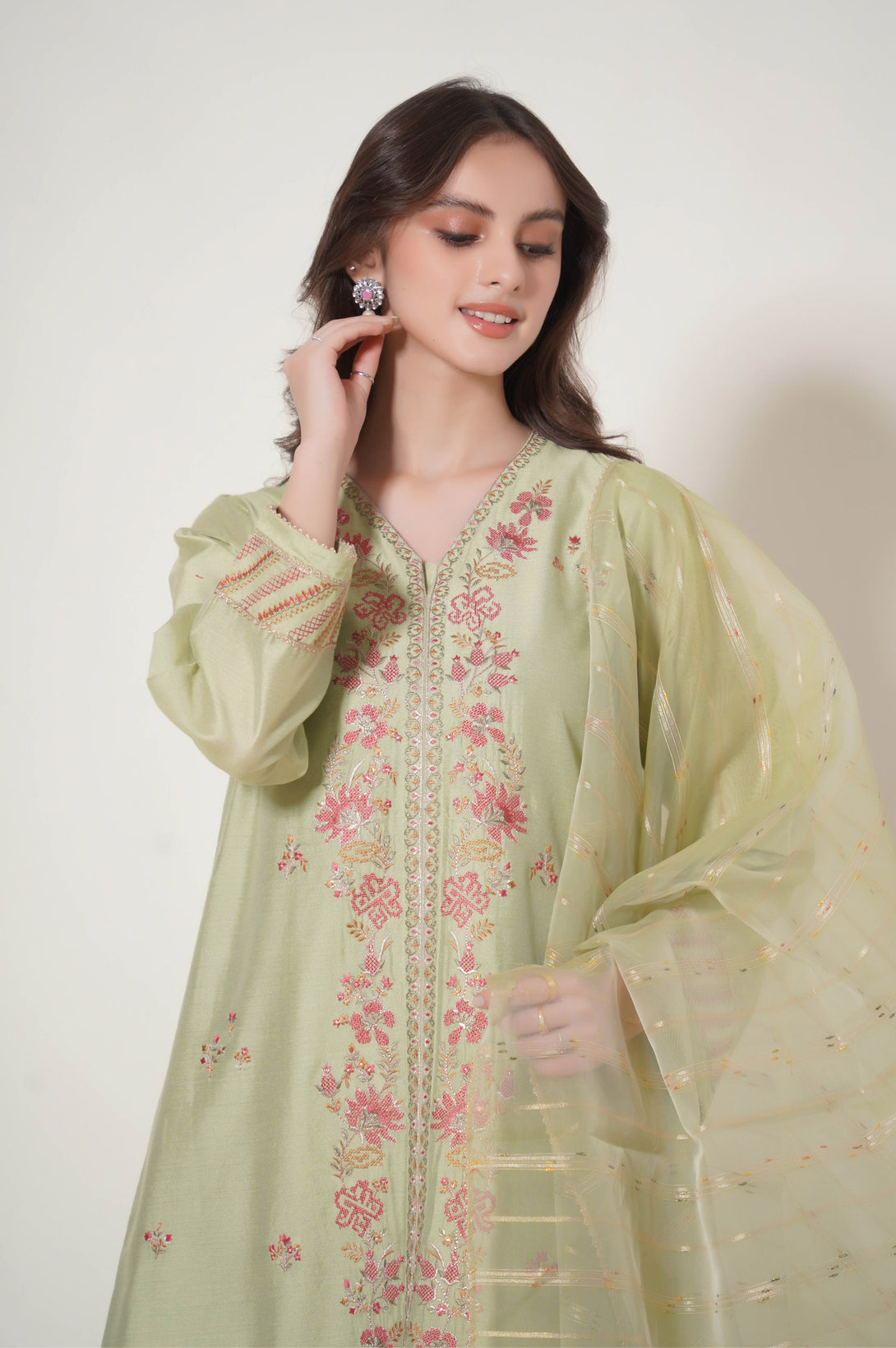 Stitched 3 Piece Embroidered Cotton Net Outfit – Zeenwoman