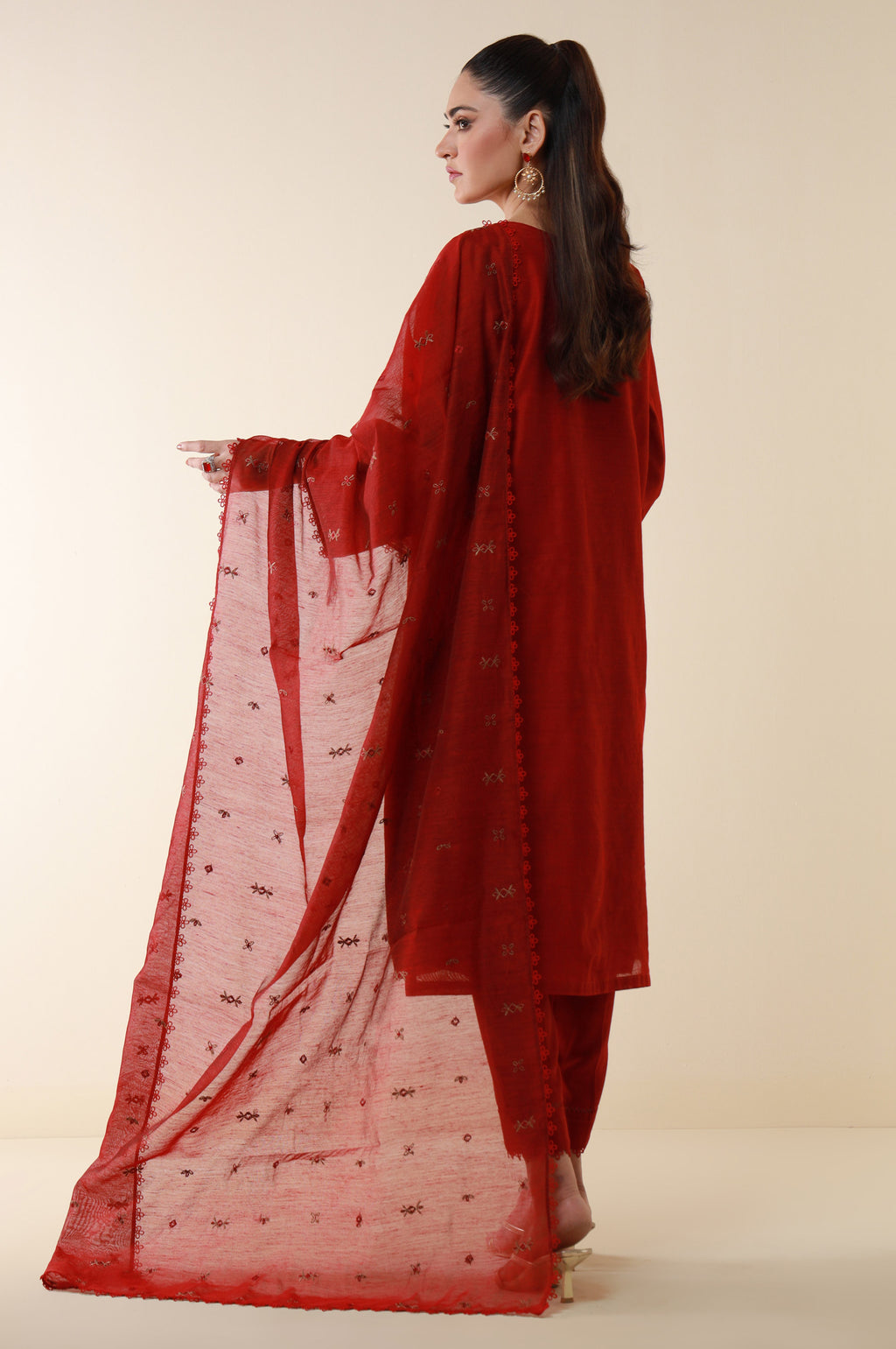 Stitched 3 Piece Embroidered Cotton Net Suit